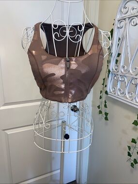 No Boundaries Brown Metallic Camo Zip-Front Crop Tank